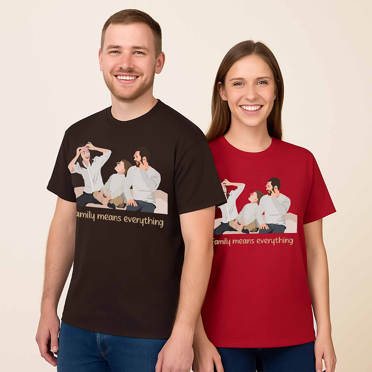 Personalized Family Portrait from Photo, Custom Illustrated Art, Unique Gift for Home, Anniversary Unisex Crewneck T-shirt S-5XL 7