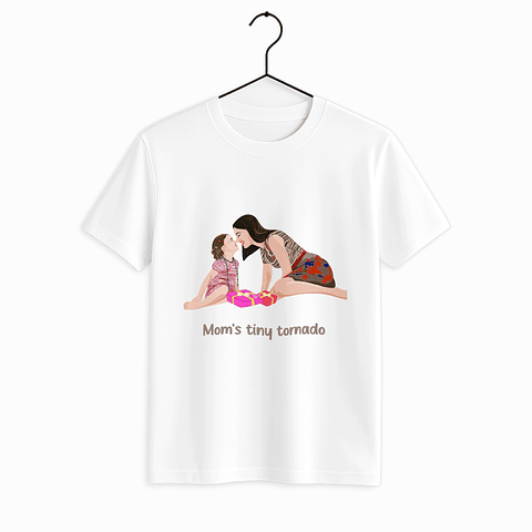 Personalized Illustration from Photo Family Portrait Unisex Crewneck T-shirt S-5XL Digital Art Style Mom and Kid Memorial Gift