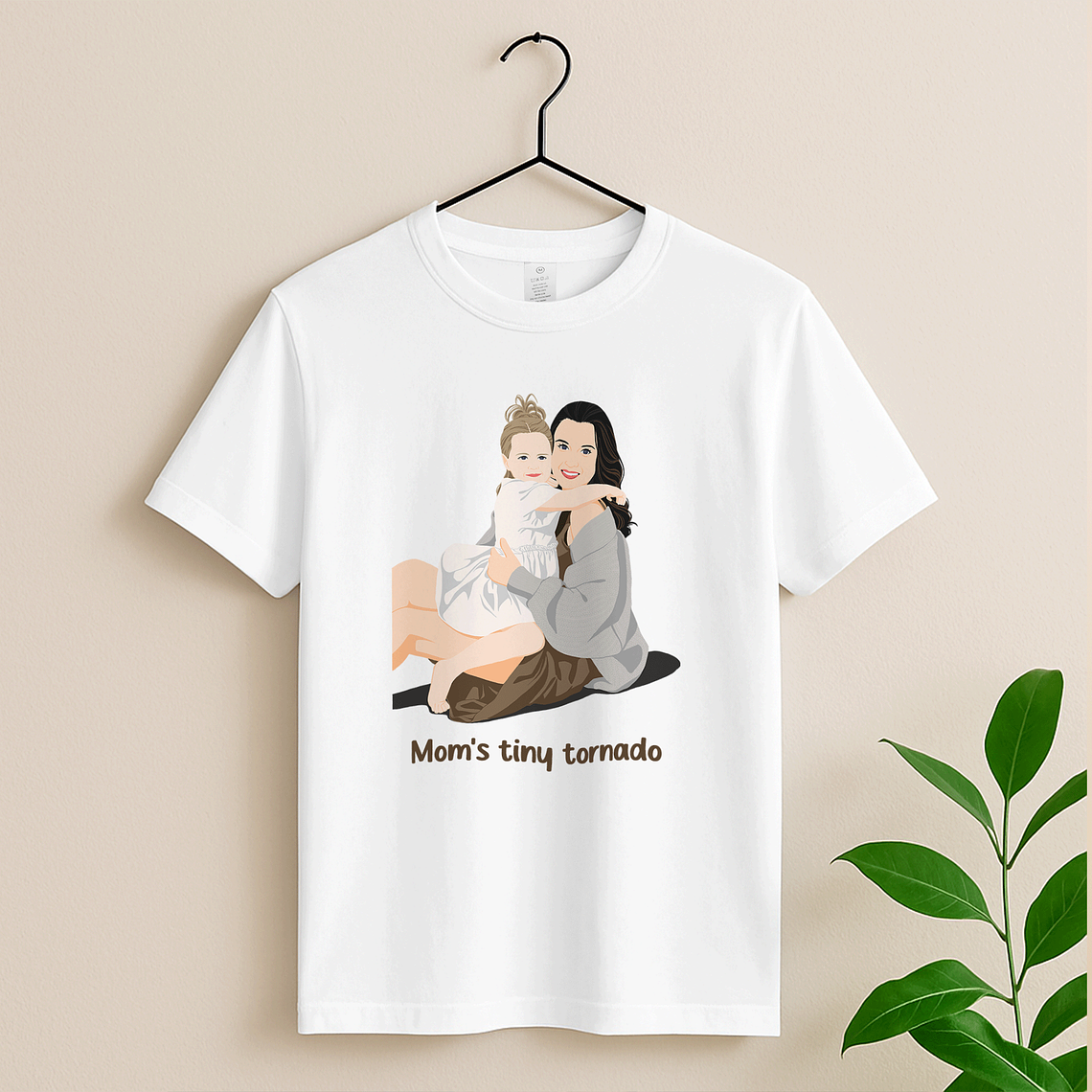 Personalized Illustration from Photo Family Portrait Unisex Crewneck T-shirt S-5XL Digital Art Style Mom and Kid Memorial Gift 3