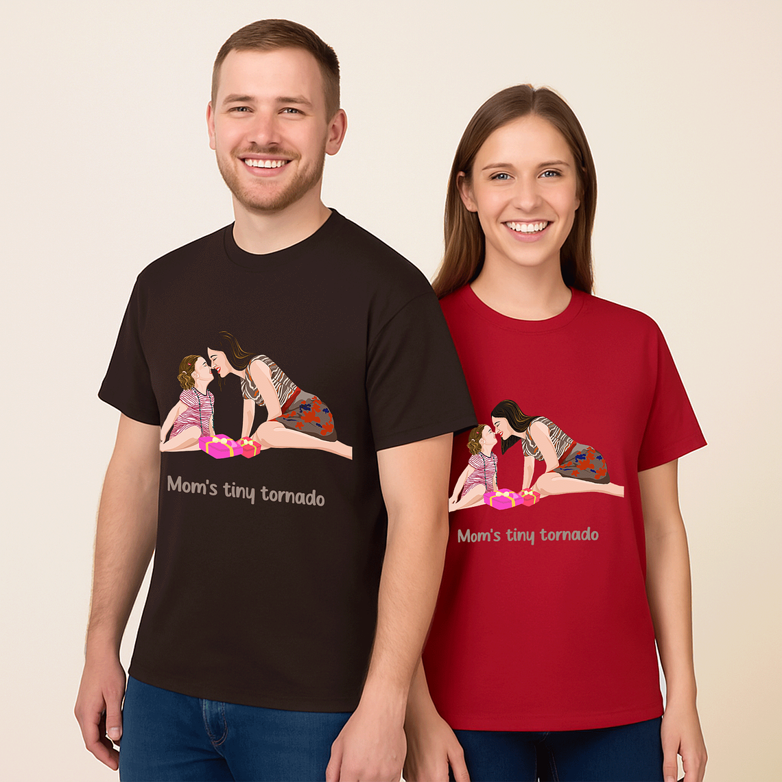 Personalized Illustration from Photo Family Portrait Unisex Crewneck T-shirt S-5XL Digital Art Style Mom and Kid Memorial Gift 7