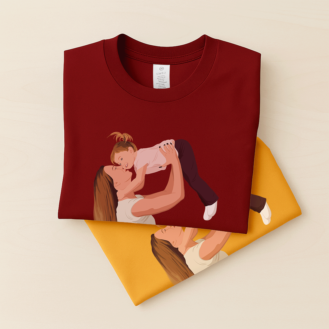 Custom Portrait from Photo Family Picture Unisex Crewneck T-shirt S-5XL Illustration Style Mother's Day Gift 6