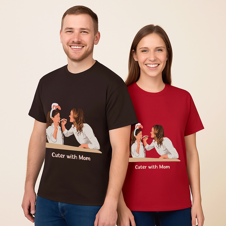 Custom Portrait from Photo Family Picture Unisex Crewneck T-shirt S-5XL Illustration Style Mother's Day Gift 7