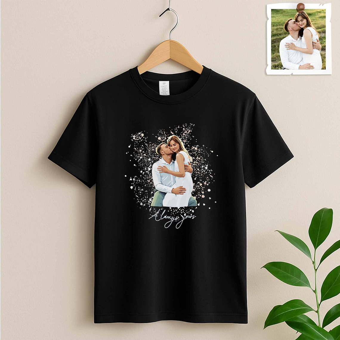 Custom Turn Photo into Art Couple Moment Unisex Crewneck T-shirt S-5XL Illustration Style Gift For Couple 2