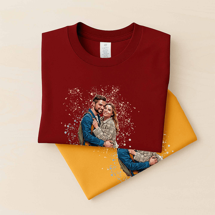 Custom Turn Photo into Art Couple Moment Unisex Crewneck T-shirt S-5XL Illustration Style Gift For Couple 6