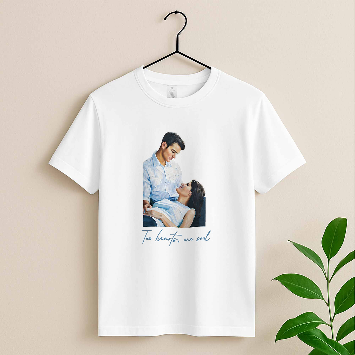 Customized Turn Photo into Art First Date or Wedding Picture Unisex Crewneck T-shirt S-5XL Oil Painting Style Gift For Couple 3