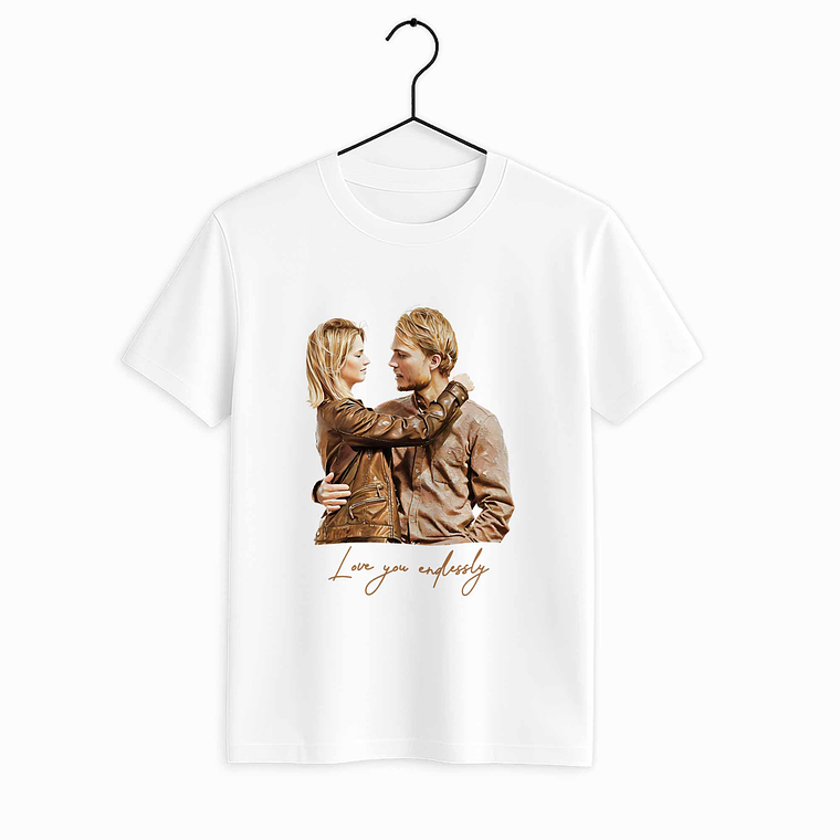 Custom Turn Moment to Art Couple Portrait Unisex Crewneck T-shirt S-5XL Oil Painting Style Romantic Gift 1