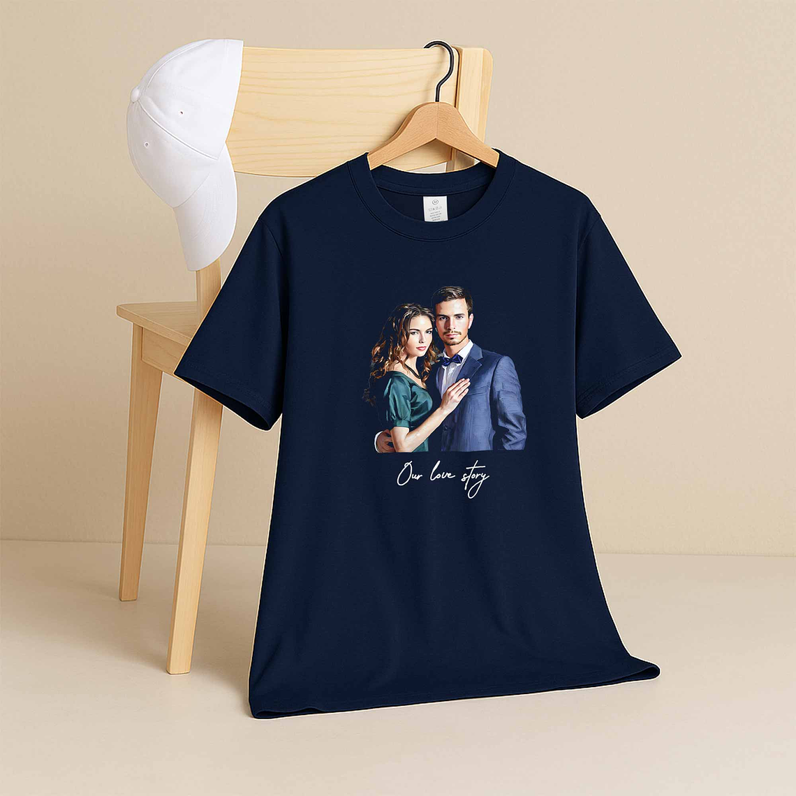 Custom Turn Moment to Art Couple Portrait Unisex Crewneck T-shirt S-5XL Oil Painting Style Romantic Gift 5