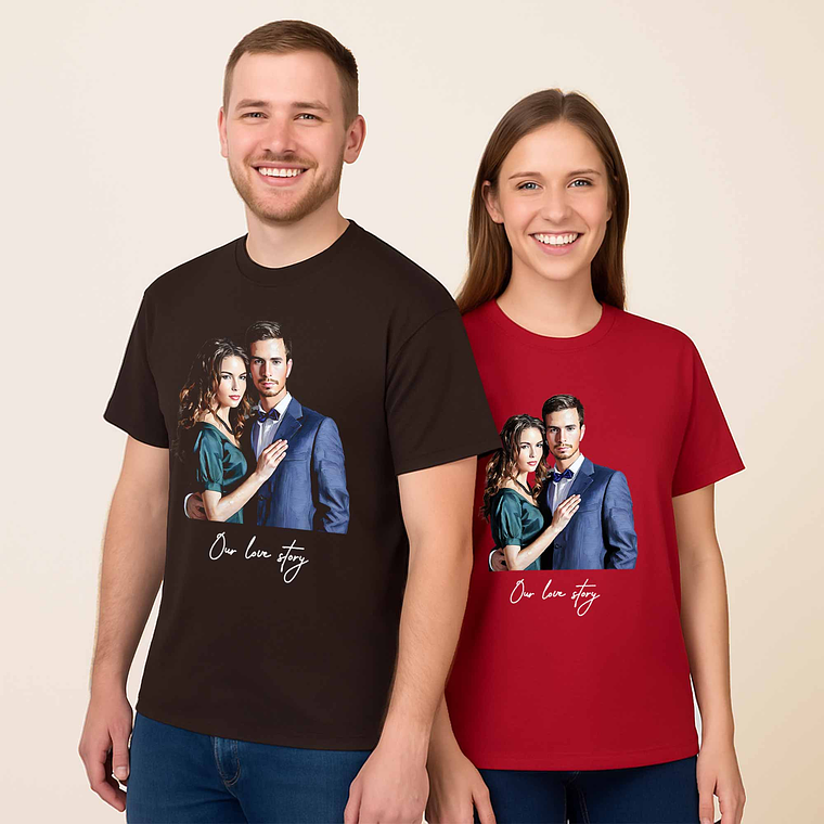 Custom Turn Moment to Art Couple Portrait Unisex Crewneck T-shirt S-5XL Oil Painting Style Romantic Gift 6