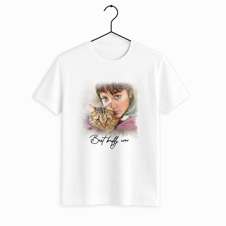 Custom Turn Photo into Art Pet Illustration Unique Unisex Crewneck T-shirt S-5XL Watercolor Style Pet Lover Gift 1