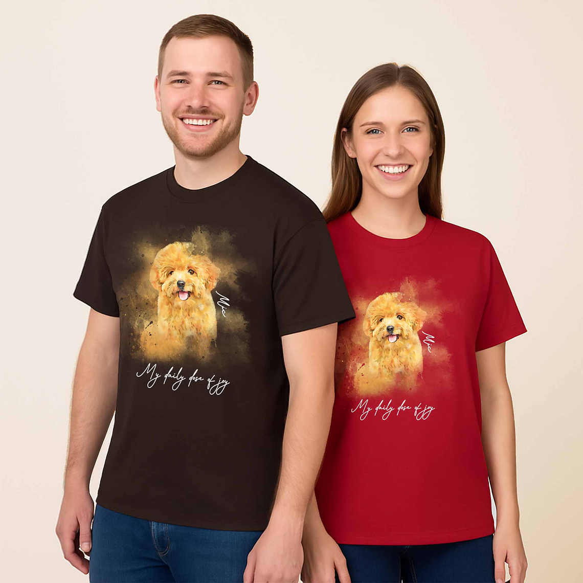 Custom Turn Photo into Art Pet Illustration Unique Unisex Crewneck T-shirt S-5XL Watercolor Style Pet Lover Gift 7
