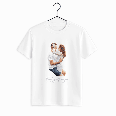 Personalized Photo to Portrait Love Picture Unisex Crewneck T-shirt S-5XL Watercolor Style Gift For Couple