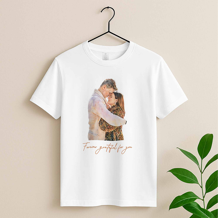 Personalized Photo to Portrait Love Picture Unisex Crewneck T-shirt S-5XL Watercolor Style Gift For Couple 3