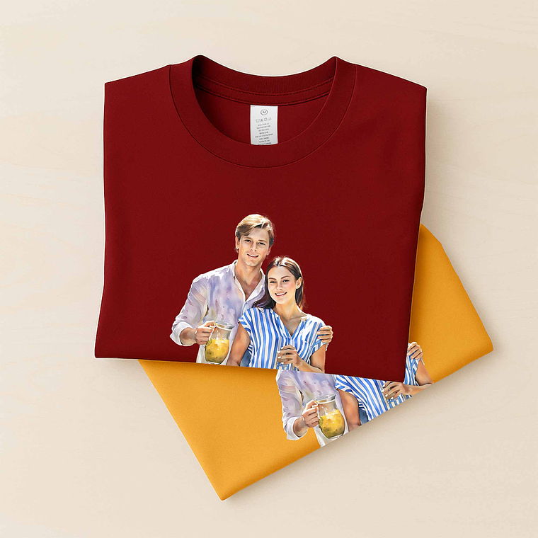 Personalized Photo to Portrait Love Picture Unisex Crewneck T-shirt S-5XL Watercolor Style Gift For Couple 6