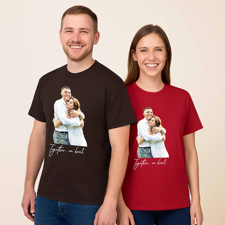 Personalized Photo to Portrait Love Picture Unisex Crewneck T-shirt S-5XL Watercolor Style Gift For Couple 7