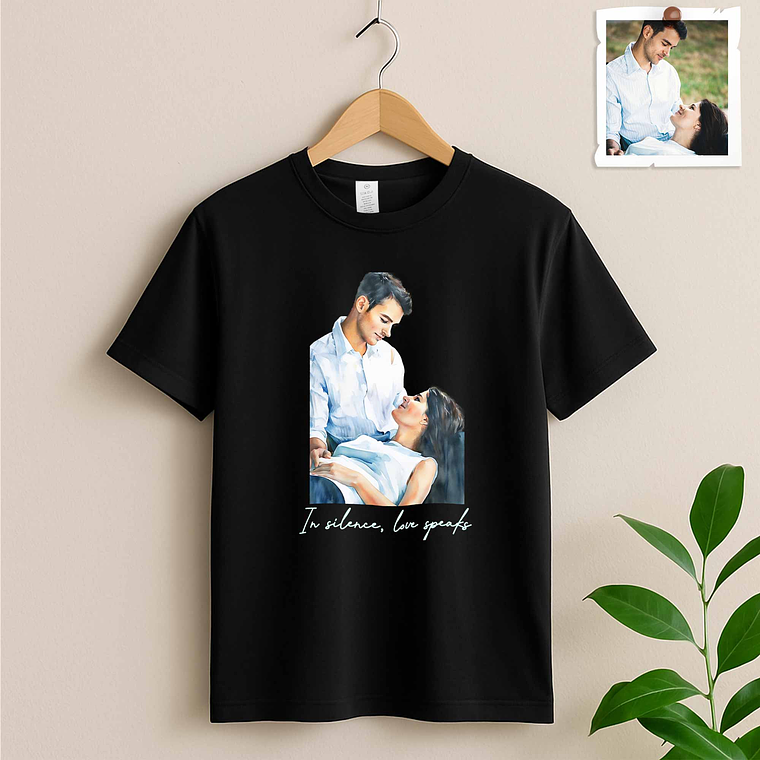 Custom Turn Photo into Art Couple Portrait Unisex Crewneck T-shirt S-5XL Watercolor Style Romantic Gift 2
