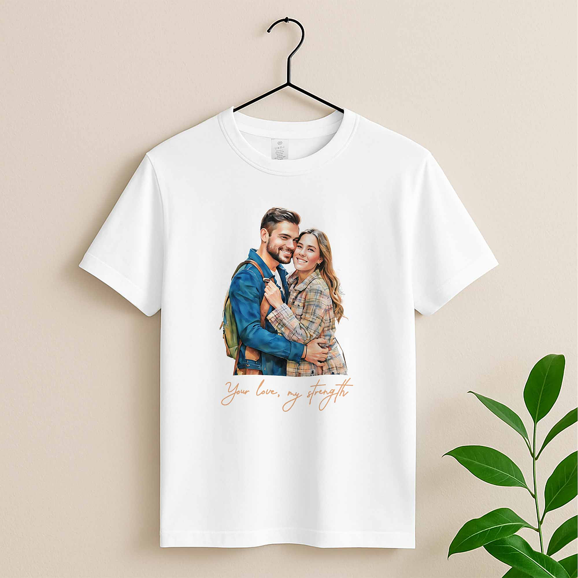 Custom Turn Photo into Art Couple Portrait Unisex Crewneck T-shirt S-5XL Watercolor Style Romantic Gift 3