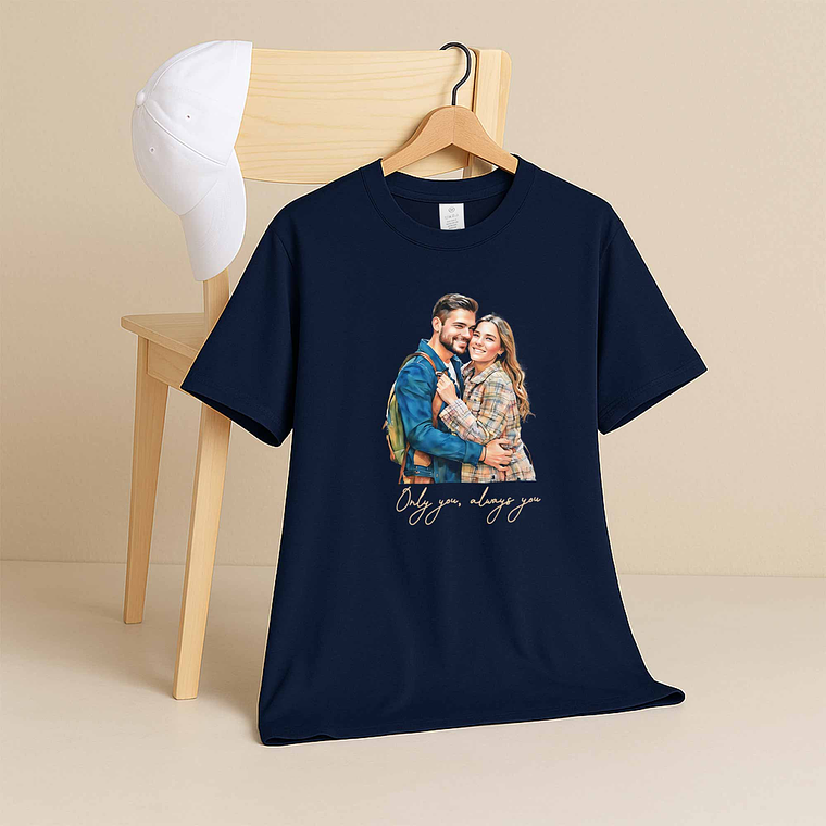 Custom Turn Photo into Art Couple Portrait Unisex Crewneck T-shirt S-5XL Watercolor Style Romantic Gift 5