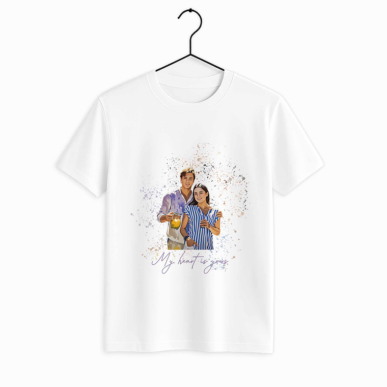 Custom Photo to Illustration Couple Moment Unisex Crewneck T-shirt S-5XL Digital Art Style Romantic Gift 1