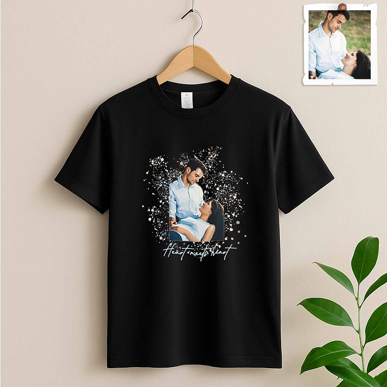 Custom Photo to Illustration Couple Moment Unisex Crewneck T-shirt S-5XL Digital Art Style Romantic Gift 2