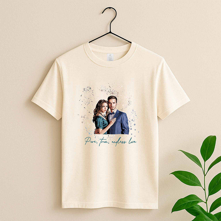 Custom Photo to Illustration Couple Moment Unisex Crewneck T-shirt S-5XL Digital Art Style Romantic Gift 4