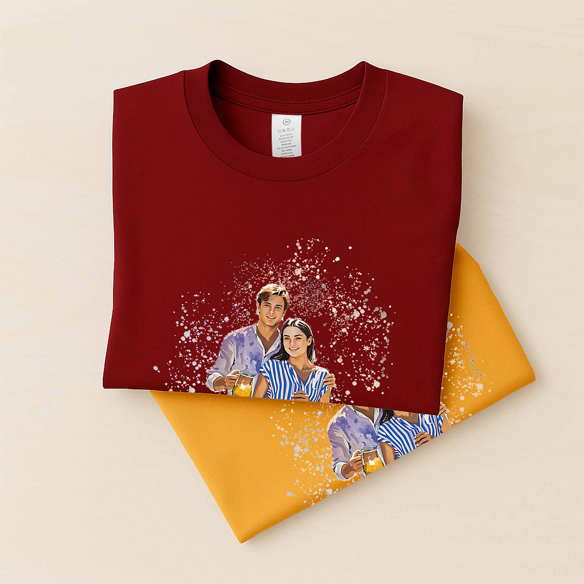 Custom Photo to Illustration Couple Moment Unisex Crewneck T-shirt S-5XL Digital Art Style Romantic Gift 6