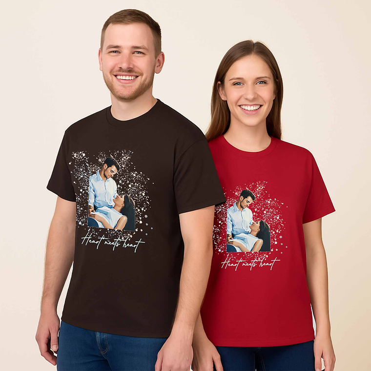 Custom Photo to Illustration Couple Moment Unisex Crewneck T-shirt S-5XL Digital Art Style Romantic Gift 7