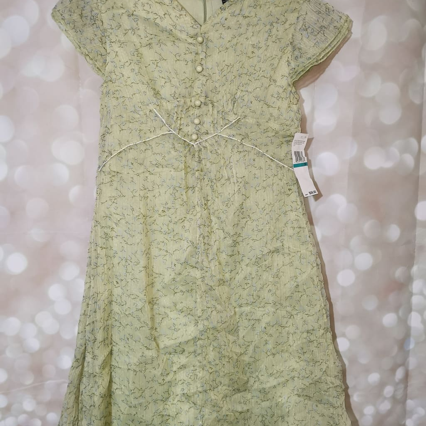 Vestido Chiffon Floral Brillos Botones DKNY (XXS) NUEVO ETIQUETA 5