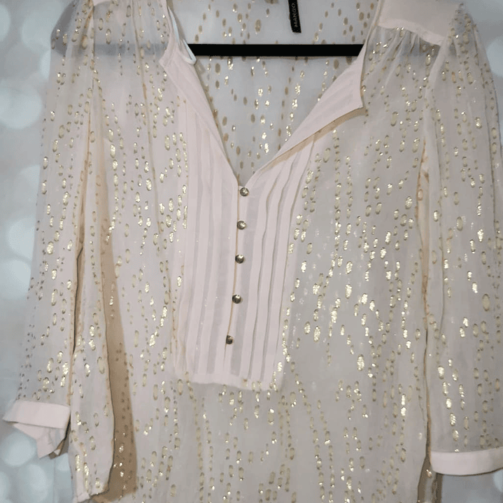 Blusa Seda Hilos Dorados Botón Dorado MANGO SUIT (XS) NUEVO 3