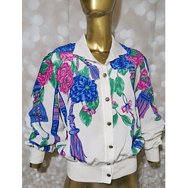 Chaqueta Bomber Satinada Floral Botón Dorado GDT TOO VINTAGE (M)