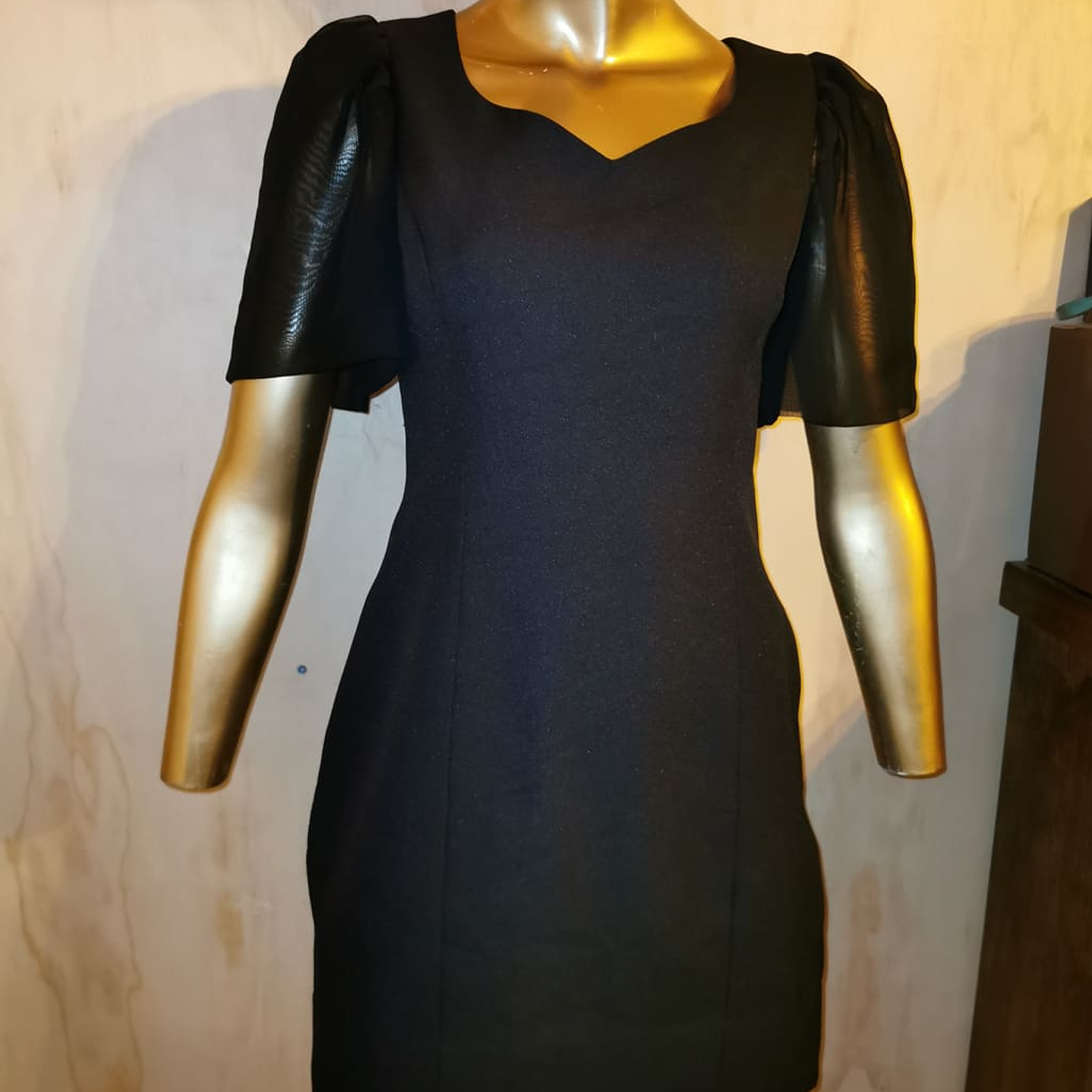 Vestido Little Black Dress Manga Organza HANDMADE (XS) NUEVO 1