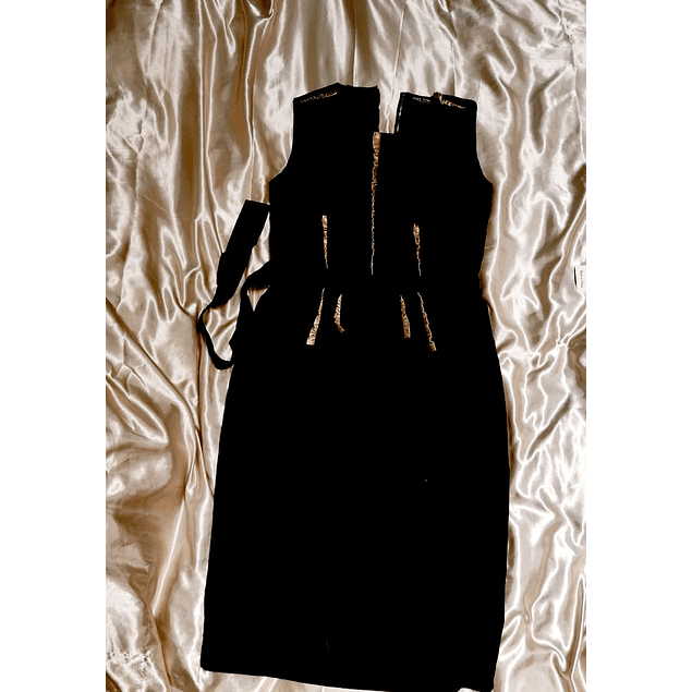 Vestido Tubo Leather Trim Wool DOLCE GABBANA (S)