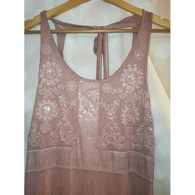 Vestido Extra Largo Lentejuelas Stretch Mauve ADARRY (L) NUEVO ETIQUETAS