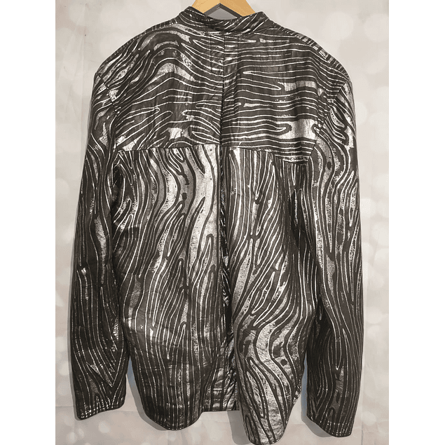 Chaqueta Ecocuero Diseño Zebra Plata Oversized (XL)