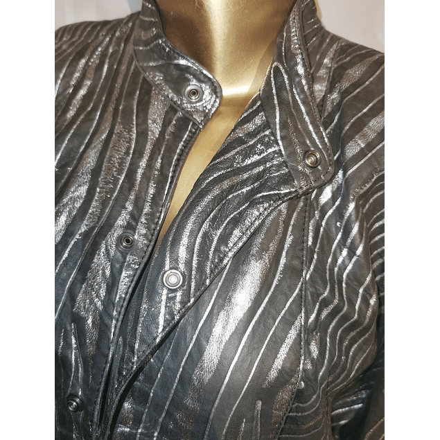 Chaqueta Ecocuero Diseño Zebra Plata Oversized (XL)