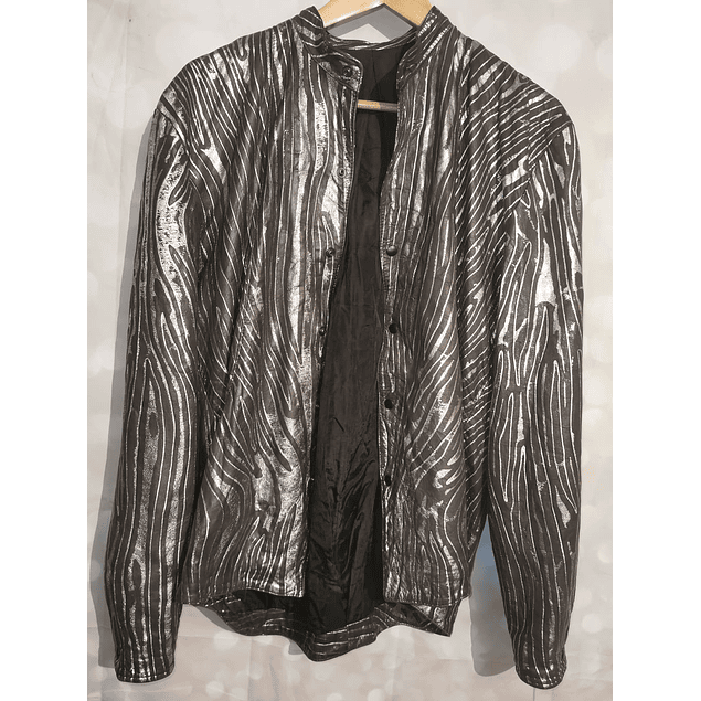 Chaqueta Ecocuero Diseño Zebra Plata Oversized (XL)