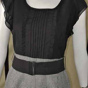 Vestido Formal Dogtooth c/Cinturón DELLA LUCE (S) NUEVO