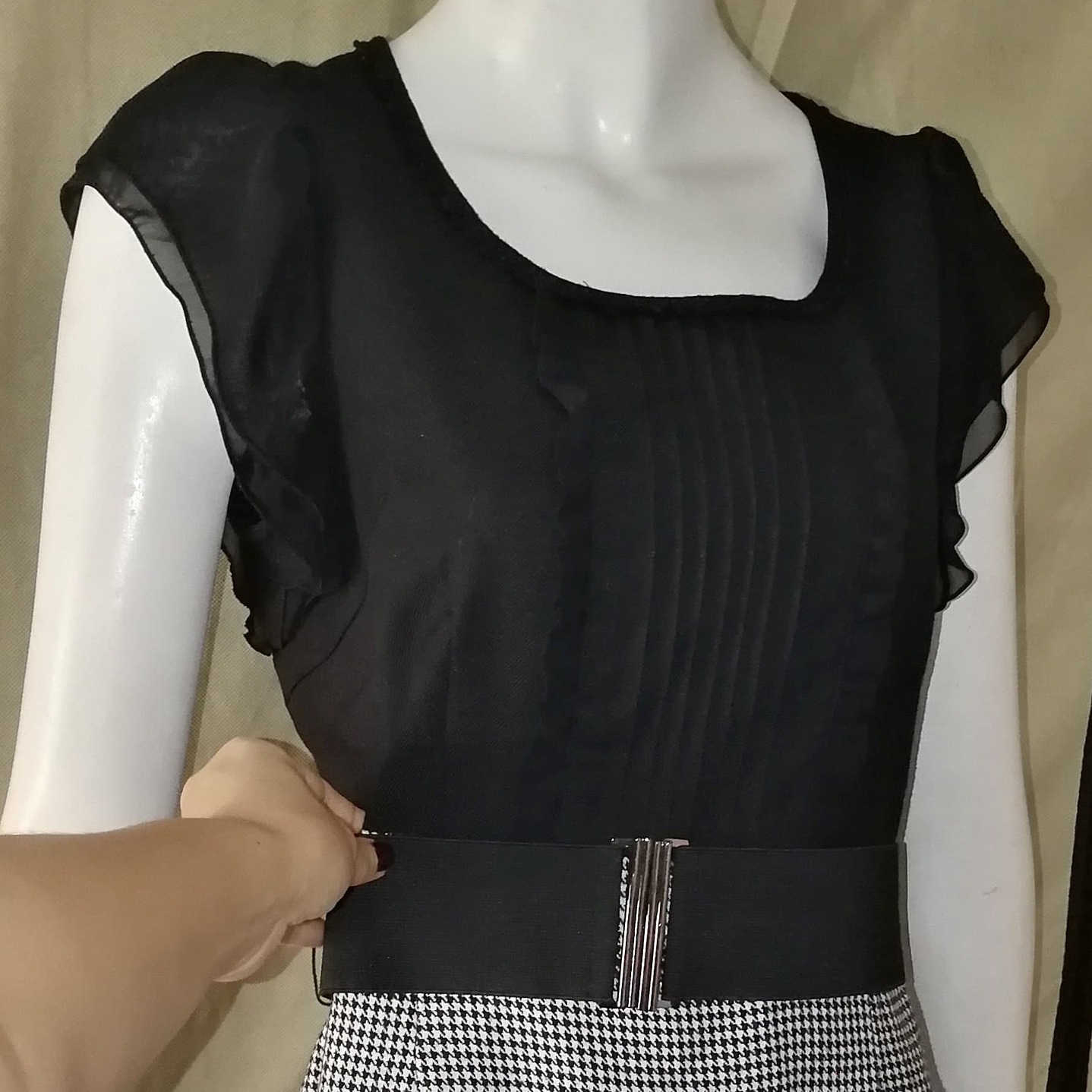 Vestido Formal Dogtooth c/Cinturón DELLA LUCE (S) NUEVO 12