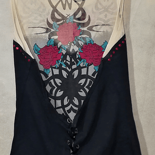 Top Malla Espalda Corset Cintas Diseño TATOO (S-M) NUEVO