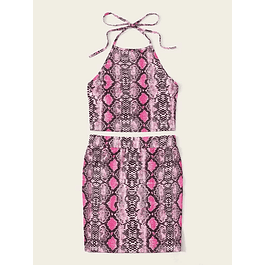 Conjunto Top Halter y Falda Estampado Serpiente (S-M) NUEVO