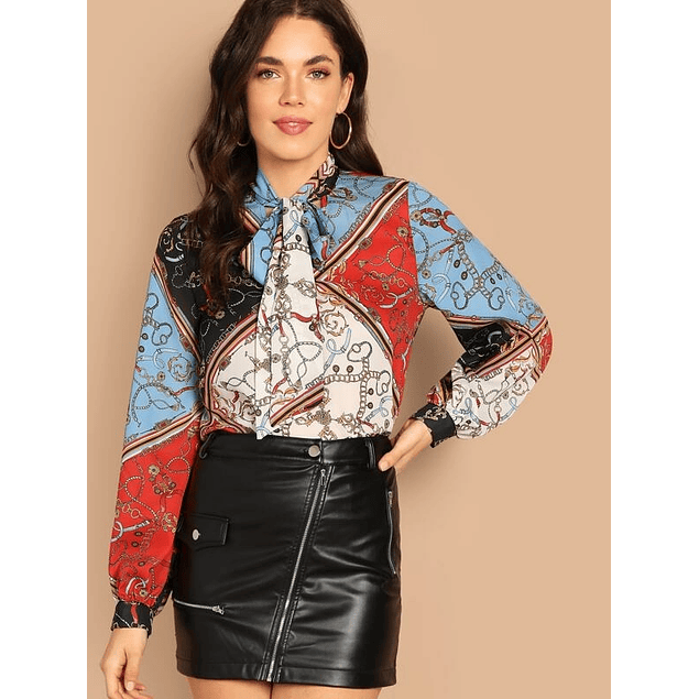 Blusa Sedosa Estampado Pañuelo Vintage (XS-S) NUEVO