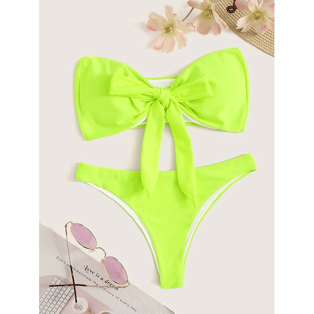 Bikini Bandeau Con Lazo Amarillo Lima Neón (S)