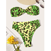 Bikini Bandeau Cintura Alta Animal Print Verde (S)