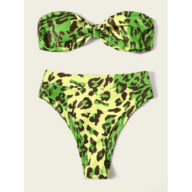 Bikini Bandeau Cintura Alta Animal Print Verde (S)