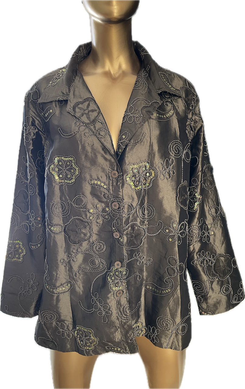 Floral Embroidered Sequins Blazer SUSAN GRAVER (XL) COMO NUEVO 2