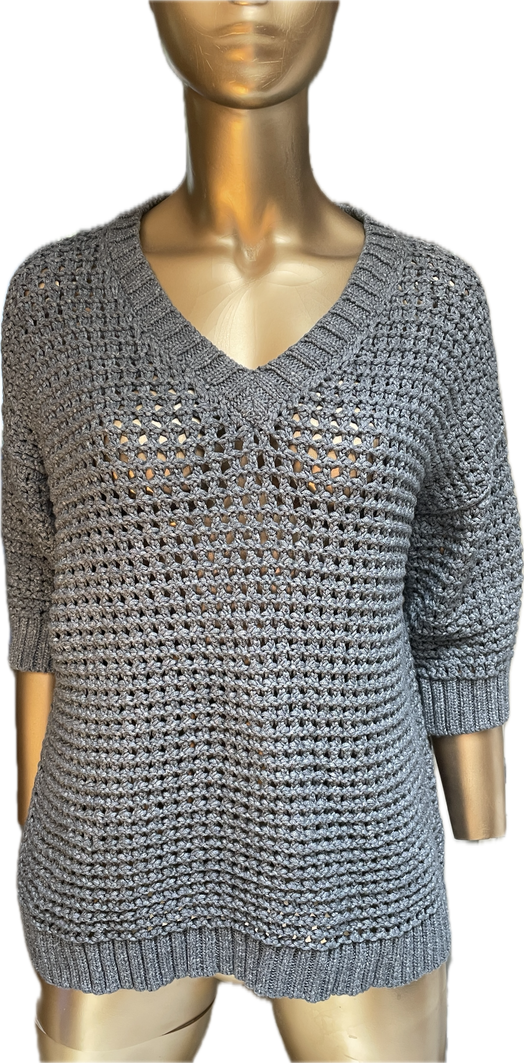 Suéter Tejido Cotton Knit Crochet LAFAYETTE 148 NEW YORK (L) COMO NUEVO 2