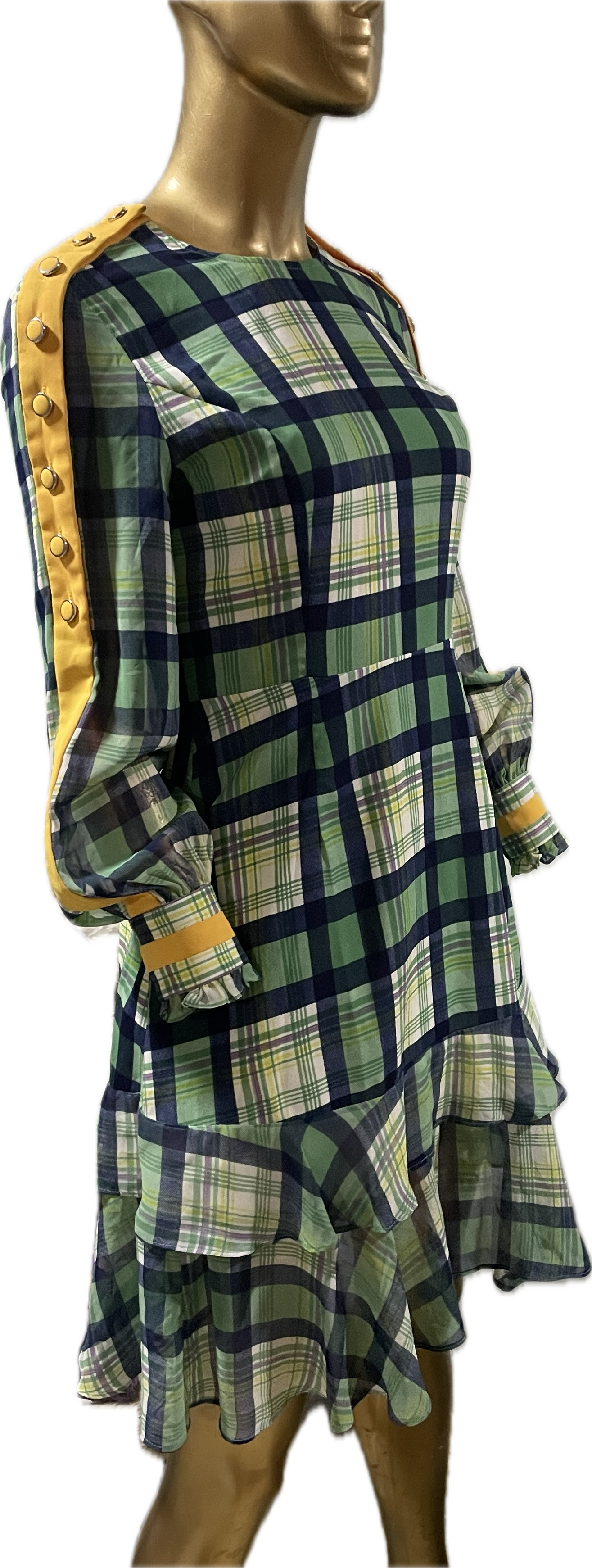 Vestido Chiffon Diseño Buttons Tartan LIE BY LEE CHUNG CHUNG (S grande) COMO NUEVO   4