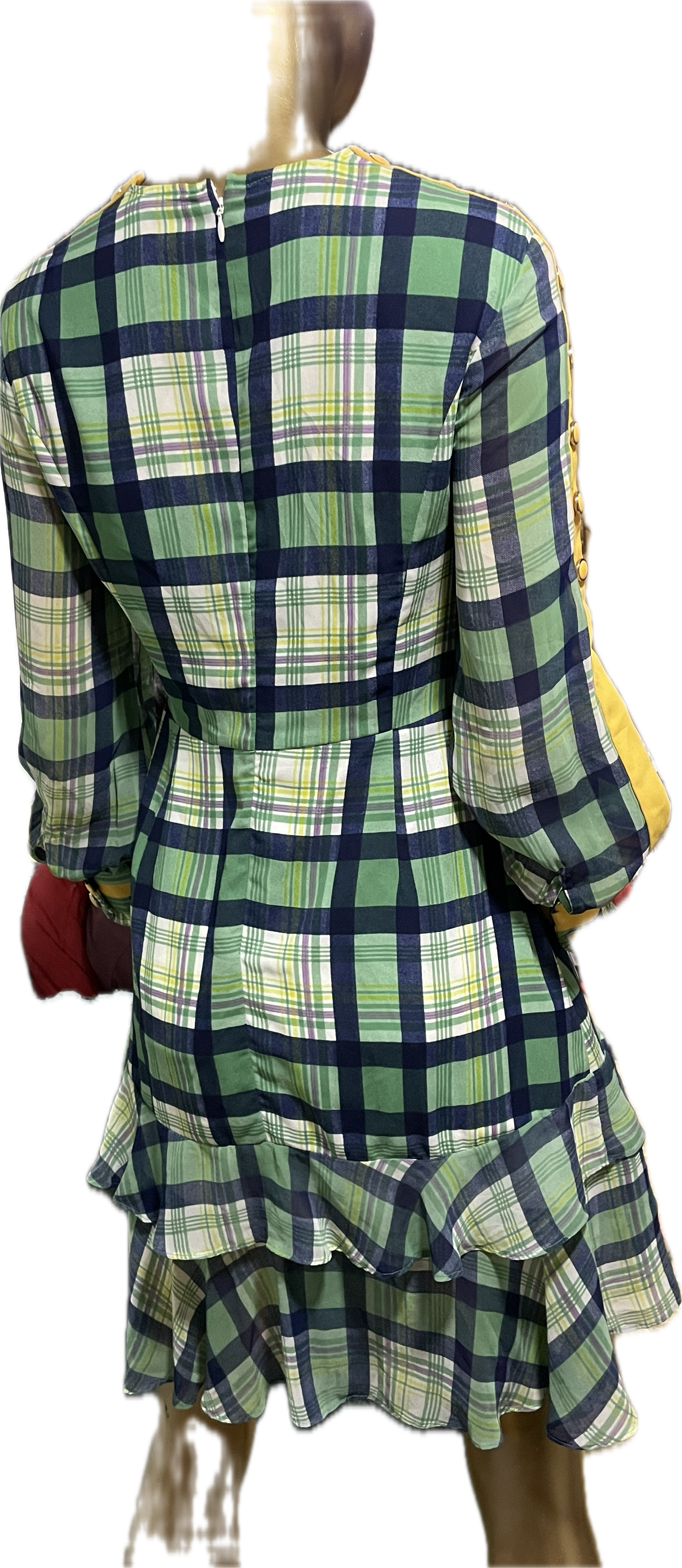 Vestido Chiffon Diseño Buttons Tartan LIE BY LEE CHUNG CHUNG (S grande) COMO NUEVO   5