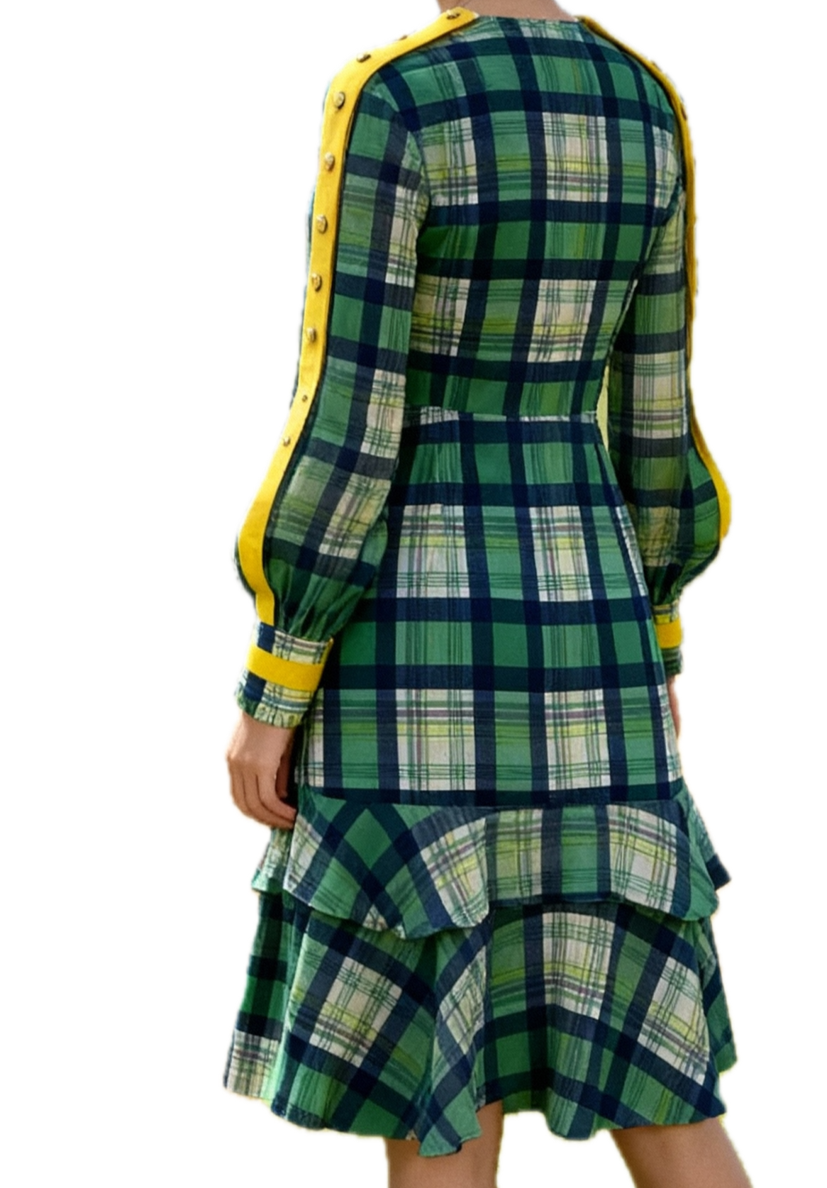 Vestido Chiffon Diseño Buttons Tartan LIE BY LEE CHUNG CHUNG (S grande) COMO NUEVO   2