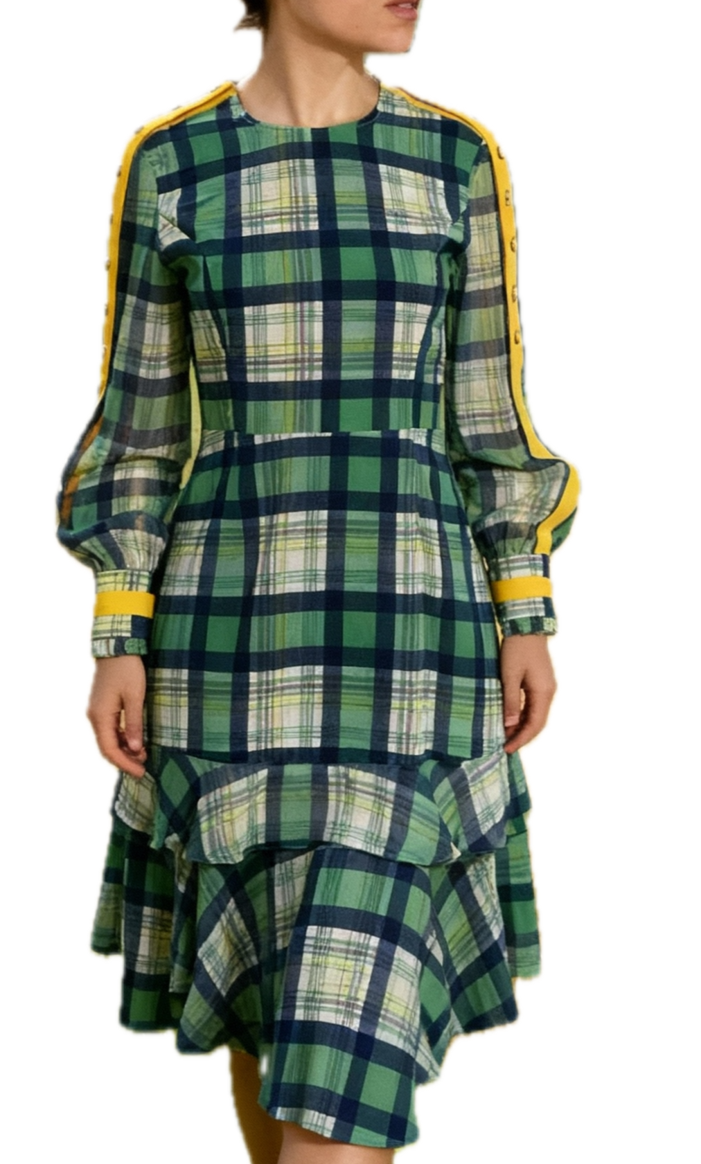 Vestido Chiffon Diseño Buttons Tartan LIE BY LEE CHUNG CHUNG (S grande) COMO NUEVO   3