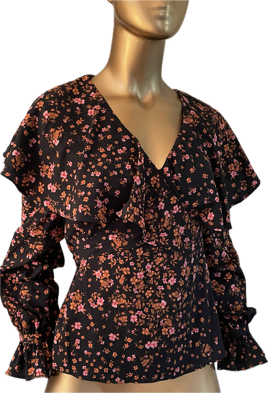Blusa Cuello Vuelos Lazo Flores TOPSHOP (S) NUEVO CON ETIQUETAS 2